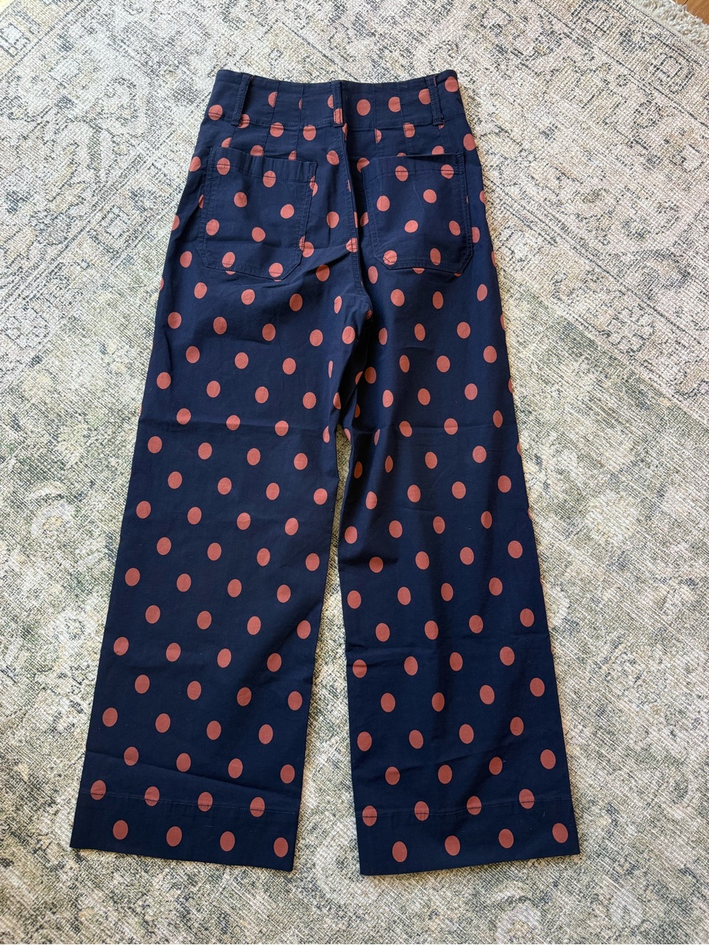 Maeve Colette Cropped Wide Leg Pants High Waist Polka Dot Navy Red Size 26 - Picture 7 of 8